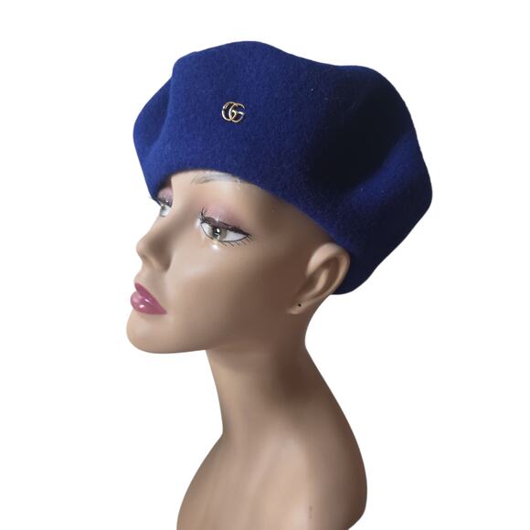 Gucci Blue GG logo charm Wool Beret M sz main image 16